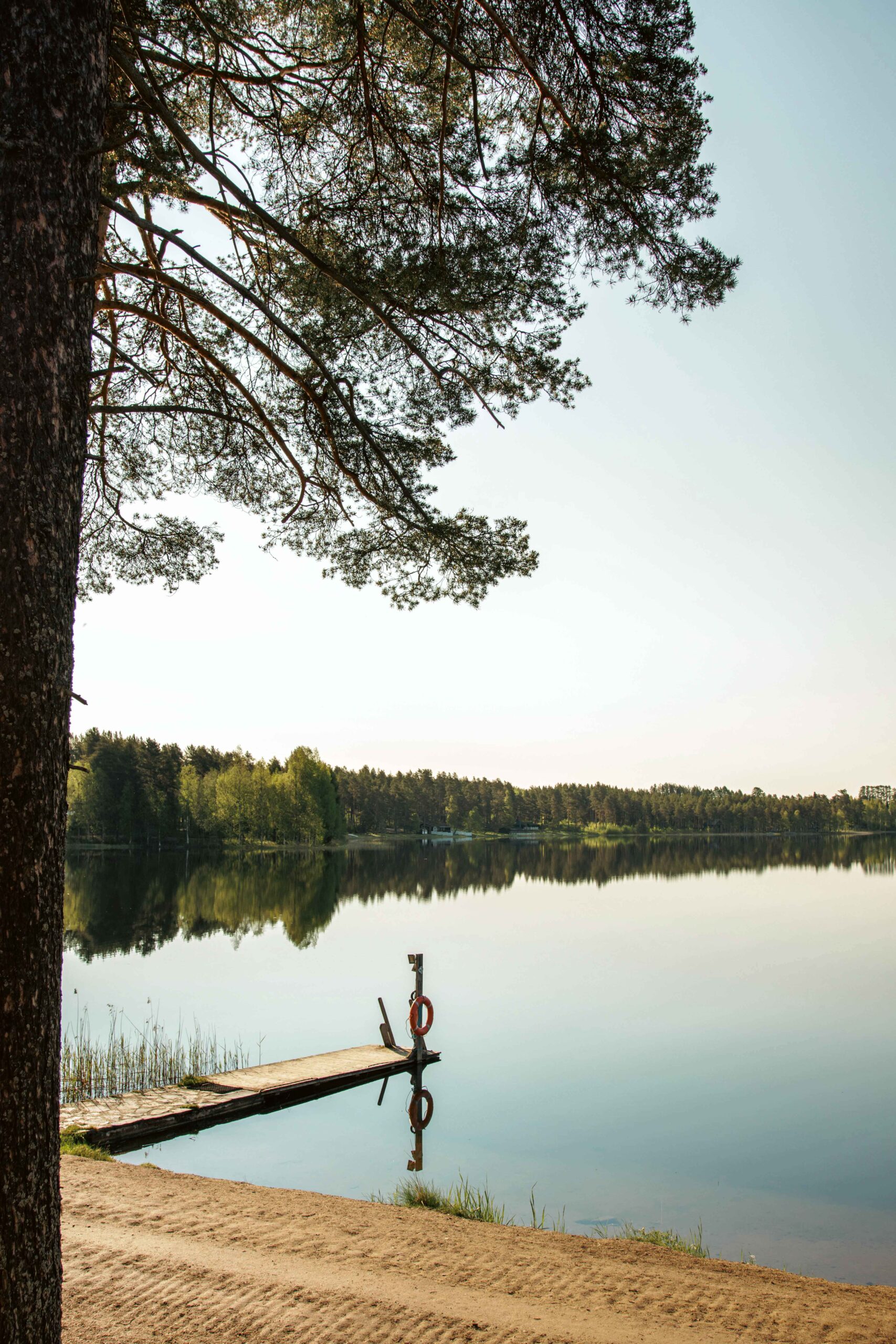 Tyyni järvimaisema, särkinen, laituri